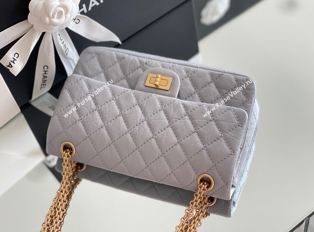 Chanel 2.55 Handbag in Aged Calfskin Gold-Tone Metal Grey 2024 Top Quality (MHE-24071607)