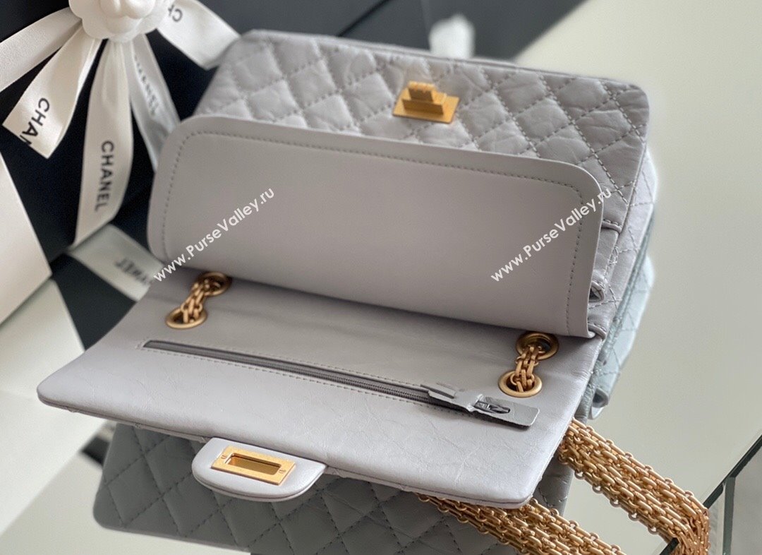 Chanel 2.55 Handbag in Aged Calfskin Gold-Tone Metal Grey 2024 Top Quality (MHE-24071607)