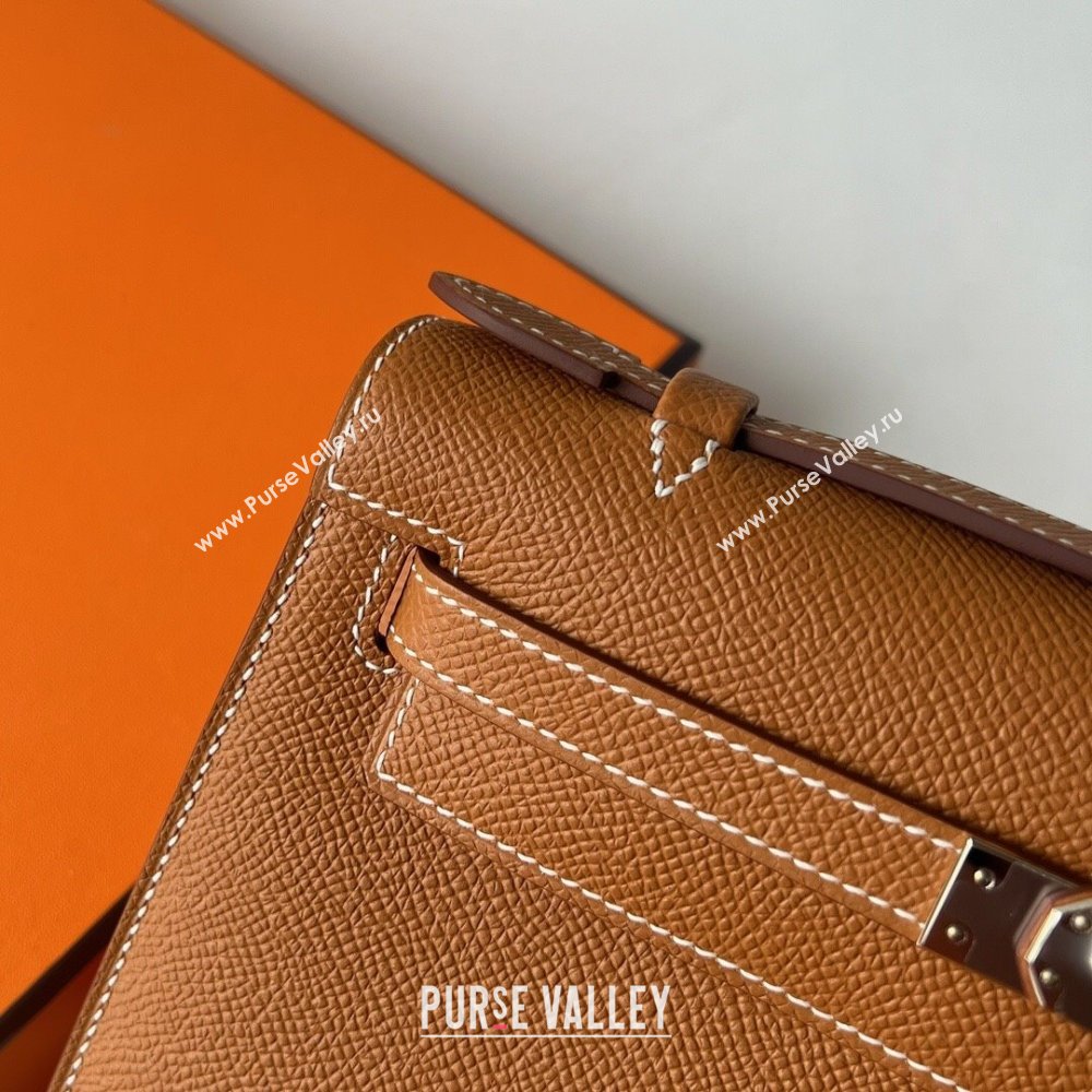 Hermes Mini Kelly Pochette Bag 22cm in Epsom Leather Brown/Silver 2024 (Full Handmade) (XX-24102508)