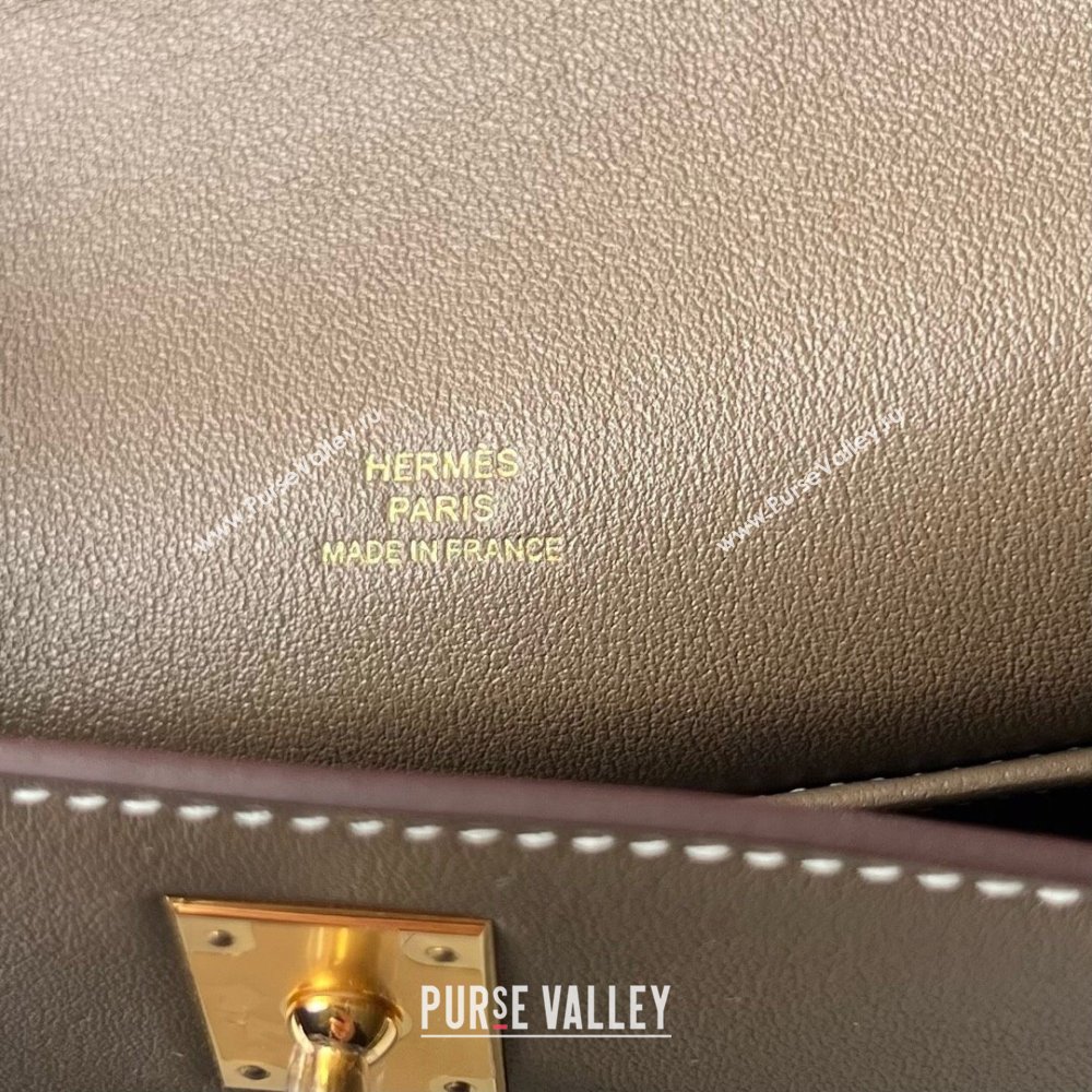 Hermes Mini Kelly Pochette Bag 22cm in Swift Leather CK18 Etoupe/Gold 2024 (Full Handmade) (XX-24102511)