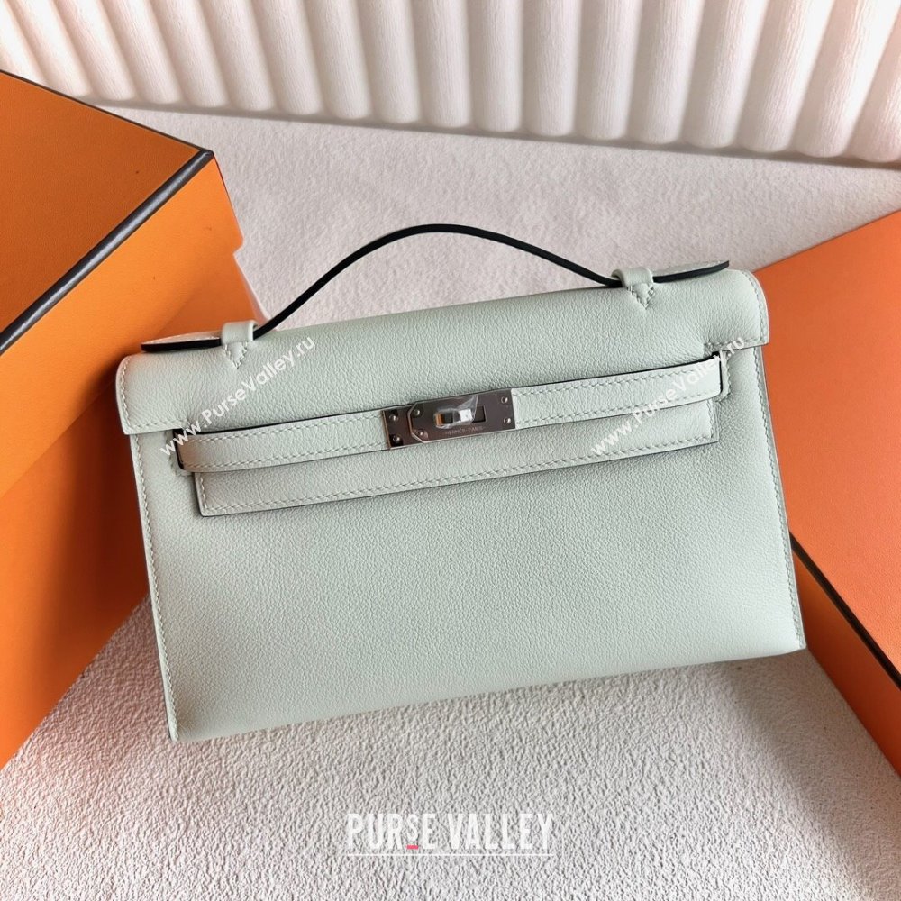 Hermes Mini Kelly Pochette Bag 22cm in Swift Leather OS Bubble Green/Silver 2024 (Full Handmade) (XX-24102512)