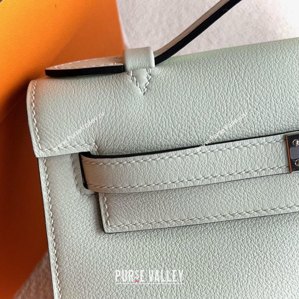 Hermes Mini Kelly Pochette Bag 22cm in Swift Leather OS Bubble Green/Silver 2024 (Full Handmade) (XX-24102512)