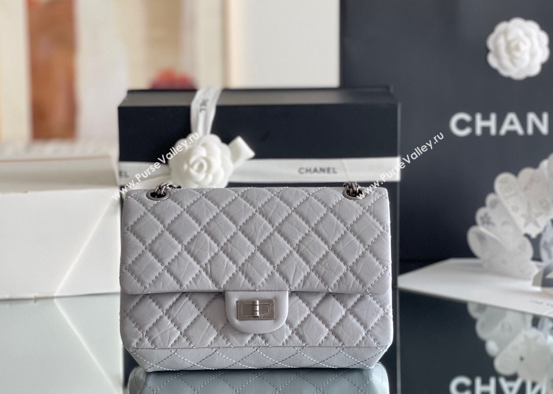 Chanel 2.55 Handbag in Aged Calfskin Silver-Tone Metal Grey 2024 Top Quality (MHE-24071608)