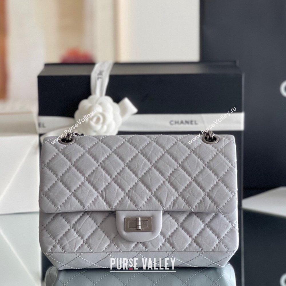 Chanel 2.55 Handbag in Aged Calfskin Silver-Tone Metal Grey 2024 Top Quality (MHE-24071608)