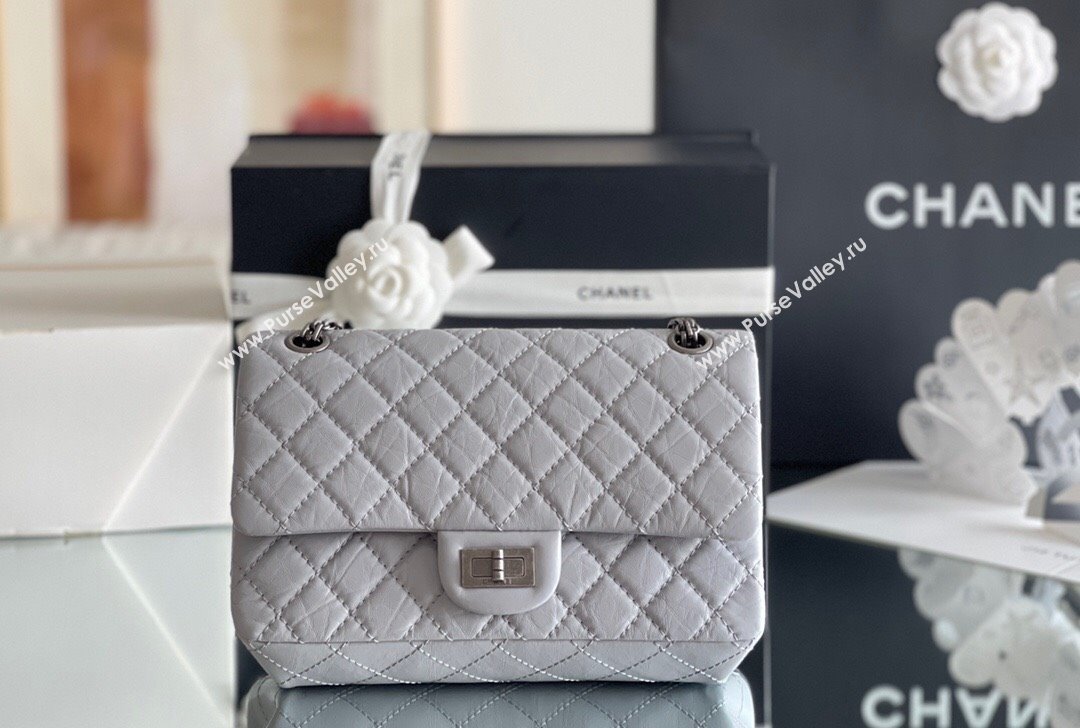 Chanel 2.55 Handbag in Aged Calfskin Silver-Tone Metal Grey 2024 Top Quality (MHE-24071608)