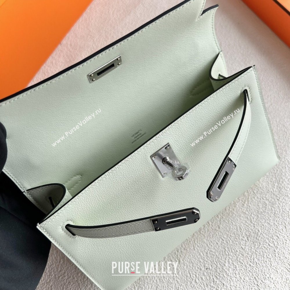 Hermes Mini Kelly Pochette Bag 22cm in Swift Leather OS Bubble Green/Silver 2024 (Full Handmade) (XX-24102512)