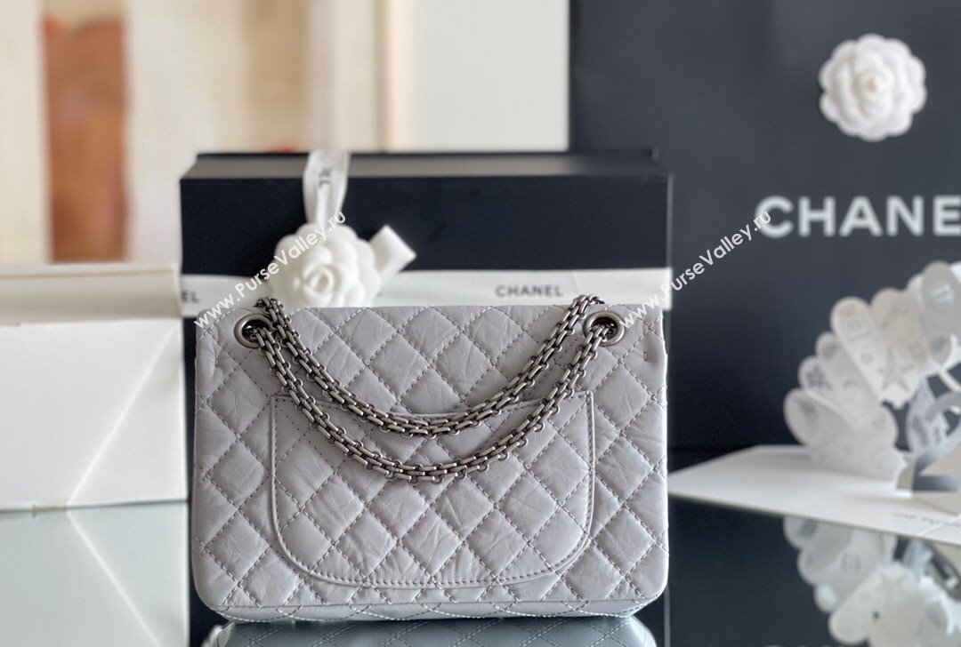 Chanel 2.55 Handbag in Aged Calfskin Silver-Tone Metal Grey 2024 Top Quality (MHE-24071608)