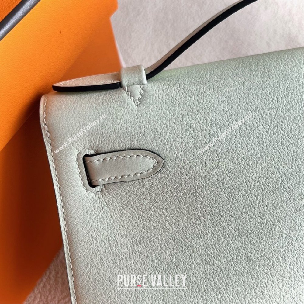 Hermes Mini Kelly Pochette Bag 22cm in Swift Leather OS Bubble Green/Silver 2024 (Full Handmade) (XX-24102512)