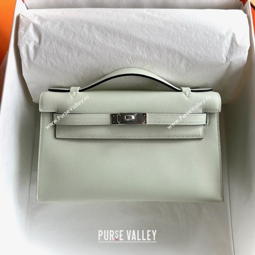 Hermes Mini Kelly Pochette Bag 22cm in Swift Leather OS Bubble Green/Silver 2024 (Full Handmade) (XX-24102512)