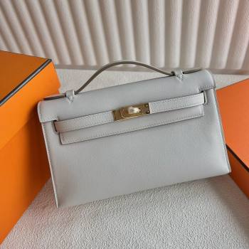 Hermes Mini Kelly Pochette Bag 22cm in Swift Leather CK80 Pearl Gray/Gold 2024 (Full Handmade) (XX-24102513)