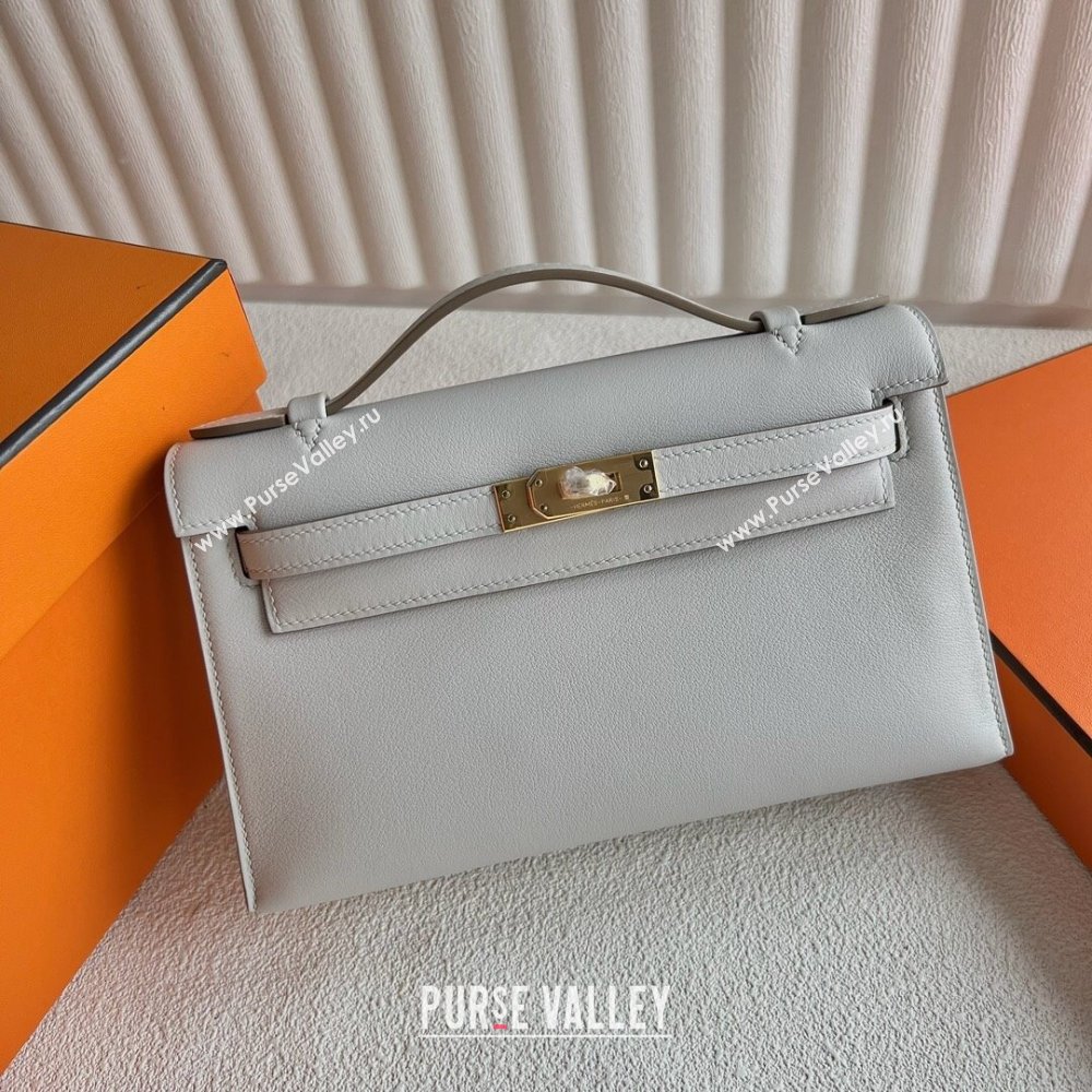 Hermes Mini Kelly Pochette Bag 22cm in Swift Leather CK80 Pearl Gray/Gold 2024 (Full Handmade) (XX-24102513)