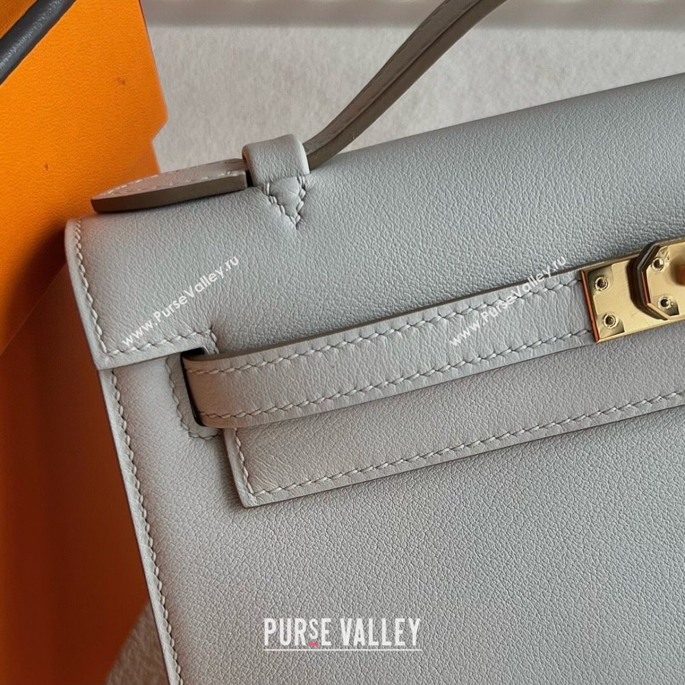 Hermes Mini Kelly Pochette Bag 22cm in Swift Leather CK80 Pearl Gray/Gold 2024 (Full Handmade) (XX-24102513)