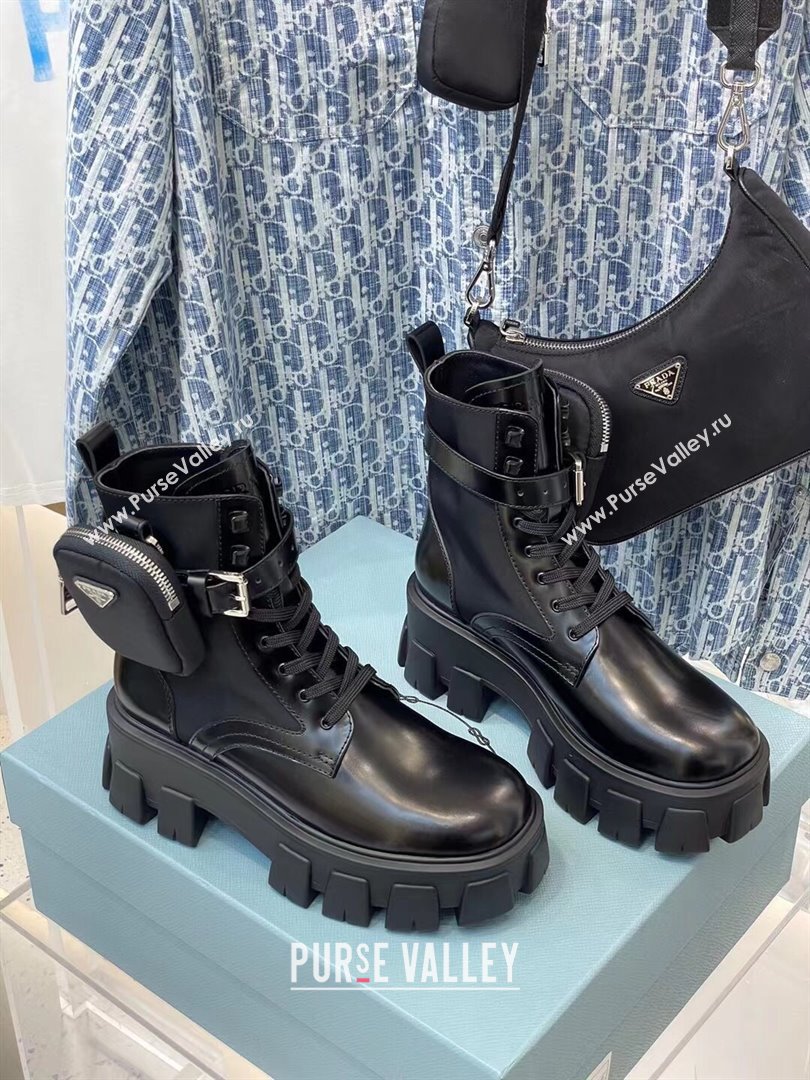 Prada Monolith Brushed Rois Leather and Nylon Boots Black 2021 (KL-211019051)