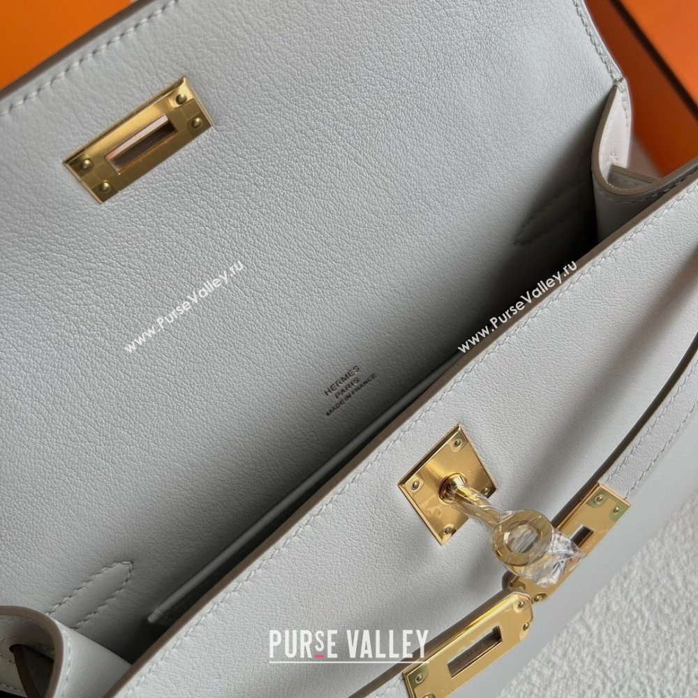 Hermes Mini Kelly Pochette Bag 22cm in Swift Leather CK80 Pearl Gray/Gold 2024 (Full Handmade) (XX-24102513)