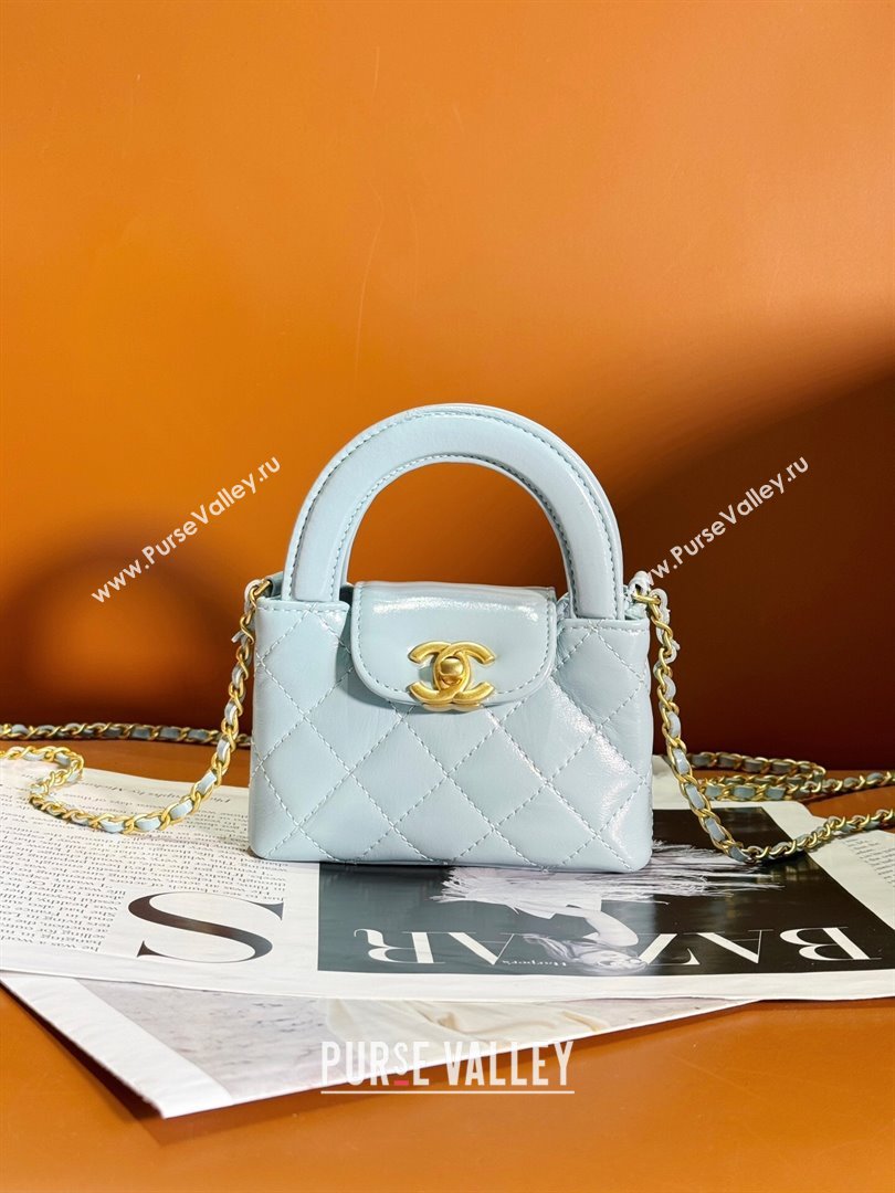 Chanel Shiny Calfskin Clutch with Chain AP3435 Light Blue 2024 (YEZI-24052102)