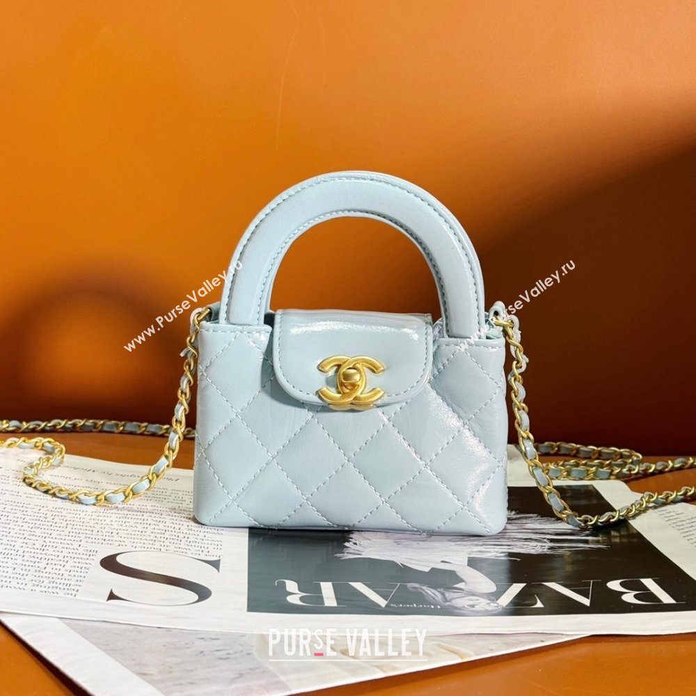 Chanel Shiny Calfskin Clutch with Chain AP3435 Light Blue 2024 (YEZI-24052102)