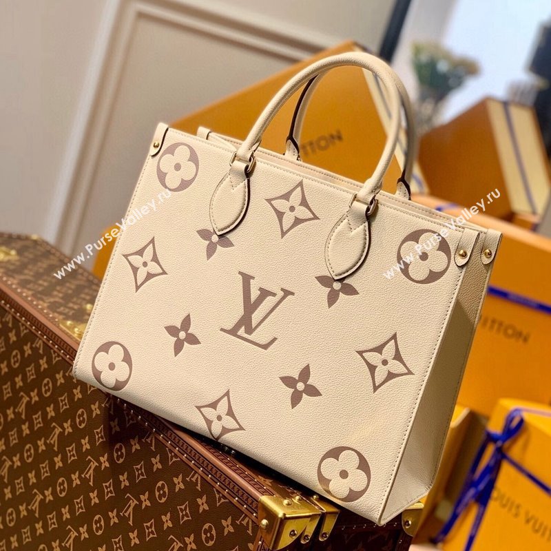 Louis Vuitton OnTheGo MM Tote Bag in Giant Monogram Leather M45495 White/Beige 2021 (KI-21101403)