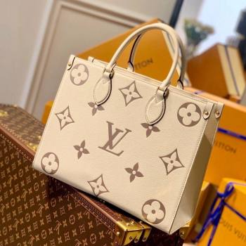 Louis Vuitton OnTheGo MM Tote Bag in Giant Monogram Leather M45495 White/Beige 2021 (KI-21101403)