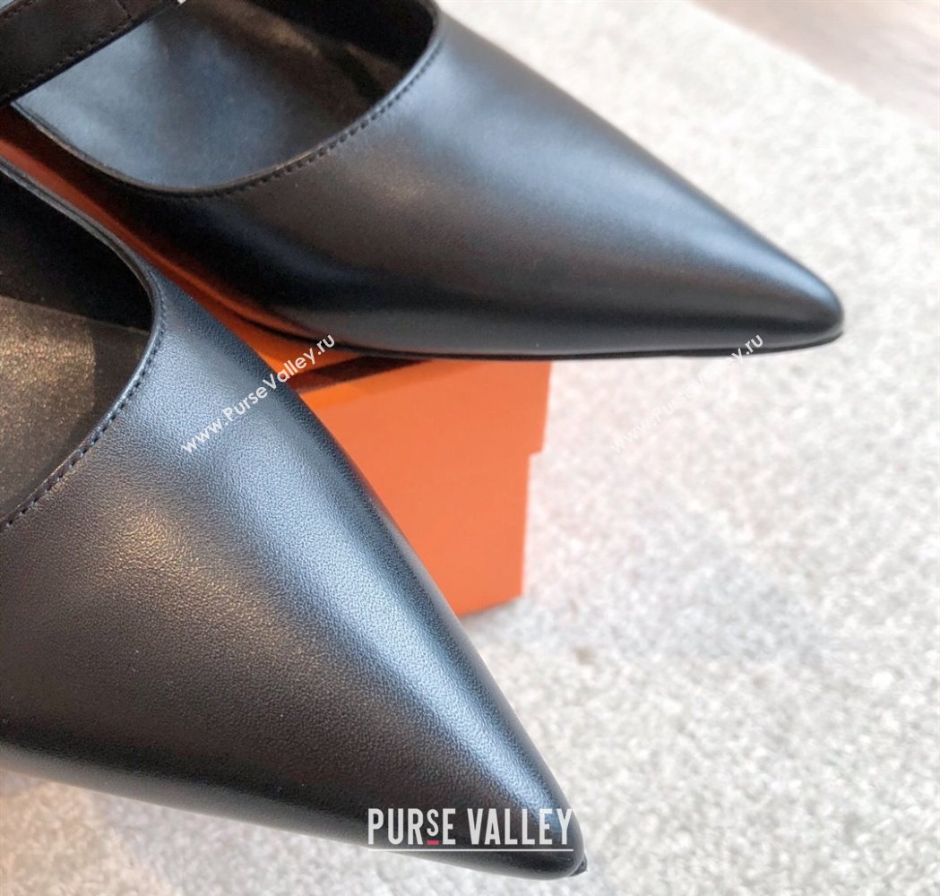 Hermes Kiara Mary Janes Pumps 4cm in Calfskin with Kelly buckle Black/Gunmetal 2025 (XC-250226059)