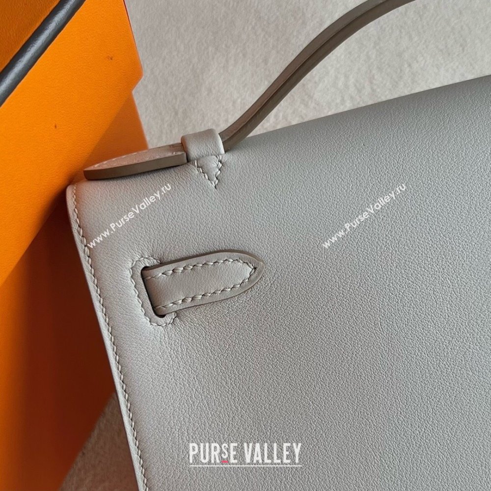 Hermes Mini Kelly Pochette Bag 22cm in Swift Leather CK80 Pearl Gray/Gold 2024 (Full Handmade) (XX-24102513)