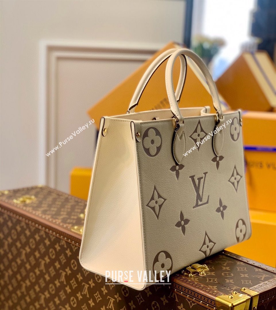 Louis Vuitton OnTheGo MM Tote Bag in Giant Monogram Leather M45495 White/Beige 2021 (KI-21101403)