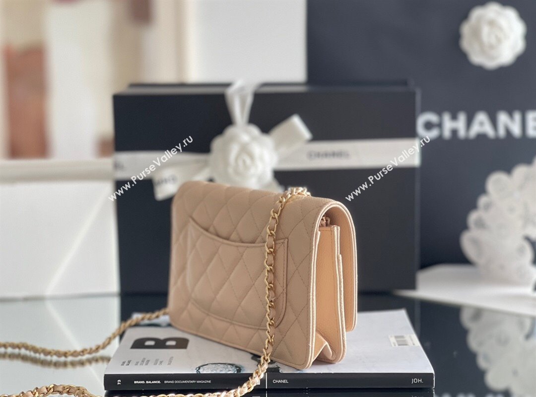 Chanel Grained Calfskin Classic Wallet on Chain WOC Beige/Gold 2024 Top Quality (MHE-24071610)