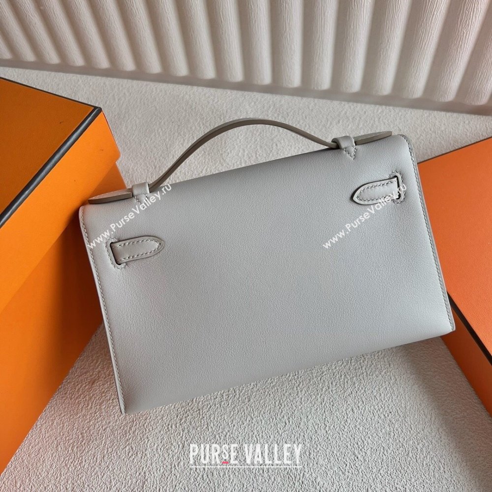 Hermes Mini Kelly Pochette Bag 22cm in Swift Leather CK80 Pearl Gray/Gold 2024 (Full Handmade) (XX-24102513)