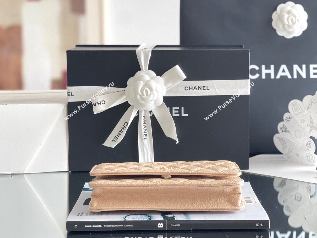 Chanel Grained Calfskin Classic Wallet on Chain WOC Beige/Gold 2024 Top Quality (MHE-24071610)