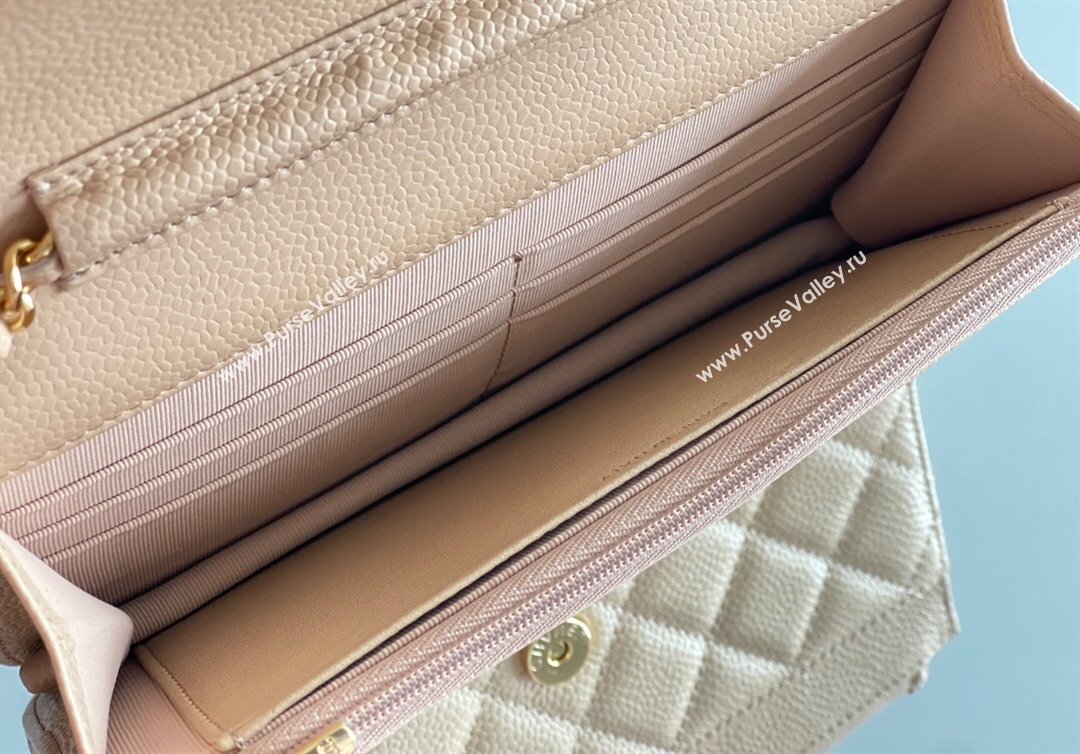 Chanel Grained Calfskin Classic Wallet on Chain WOC Beige/Gold 2024 Top Quality (MHE-24071610)