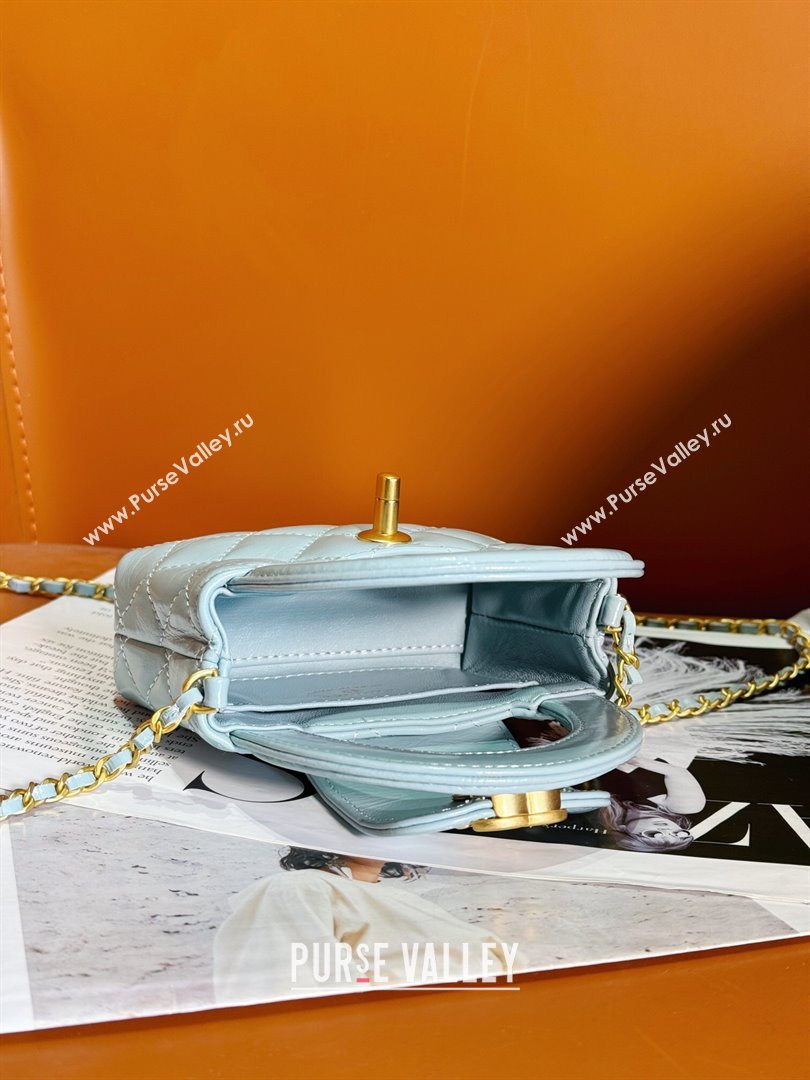 Chanel Shiny Calfskin Clutch with Chain AP3435 Light Blue 2024 (YEZI-24052102)