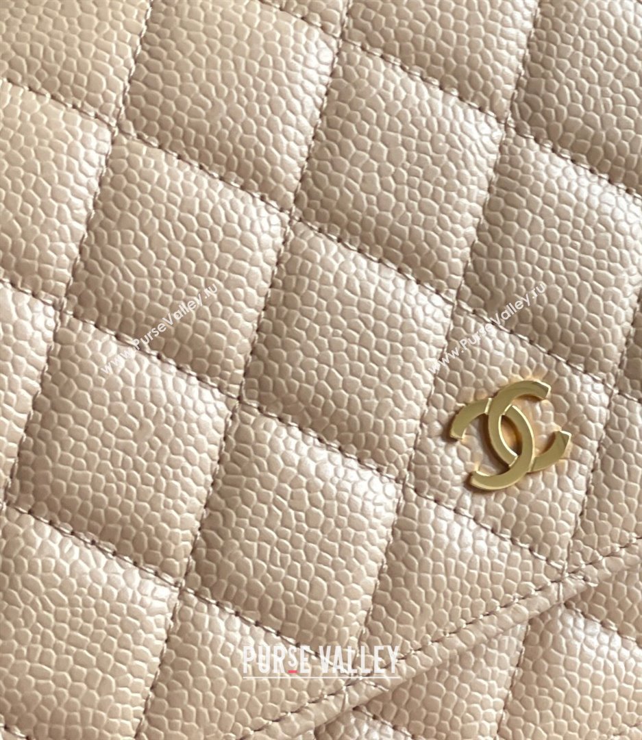 Chanel Grained Calfskin Classic Wallet on Chain WOC Beige/Gold 2024 Top Quality (MHE-24071610)