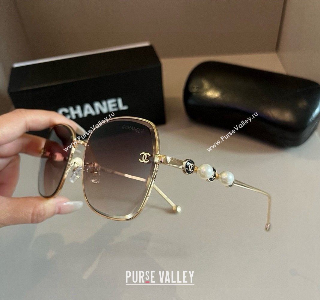 Chanel Sunglasses with Pearls Beige 2024 061701 (XMN-240617086)