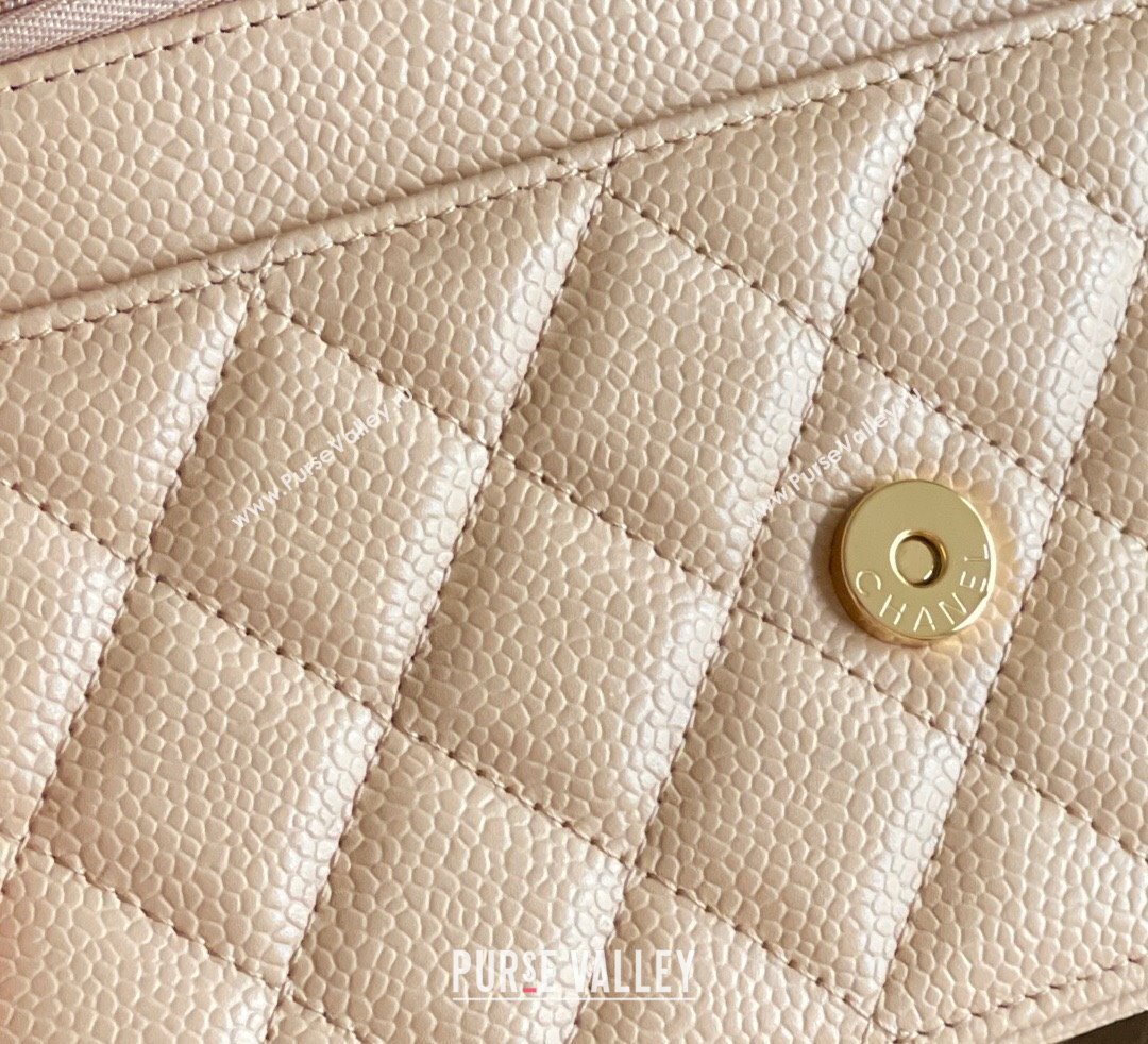 Chanel Grained Calfskin Classic Wallet on Chain WOC Beige/Gold 2024 Top Quality (MHE-24071610)