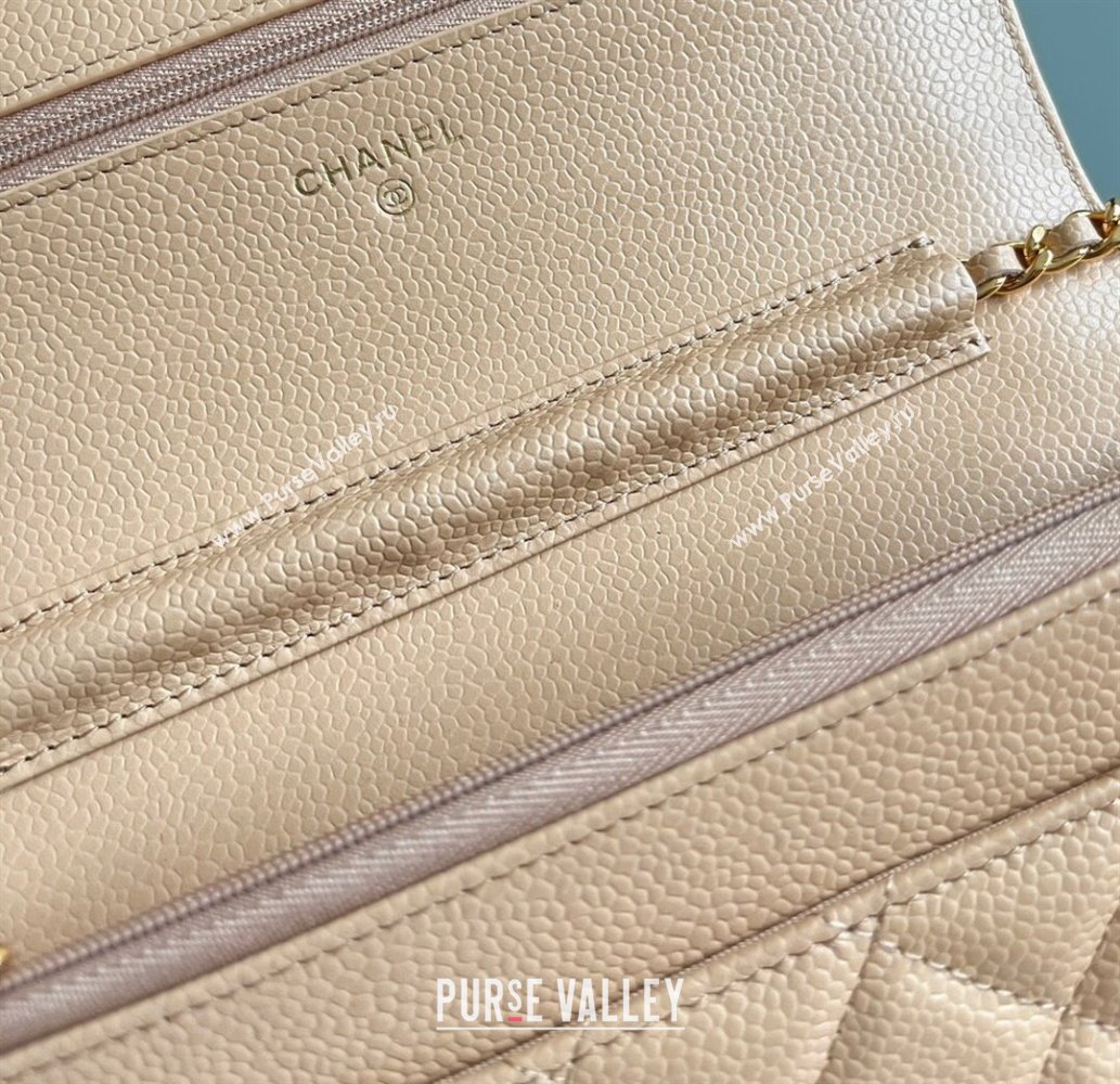 Chanel Grained Calfskin Classic Wallet on Chain WOC Beige/Gold 2024 Top Quality (MHE-24071610)