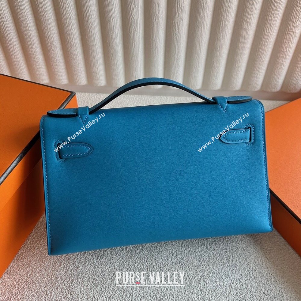 Hermes Mini Kelly Pochette Bag 22cm in Swift Leather OF Blue/Silver 2024 (Full Handmade) (XX-24102514 )