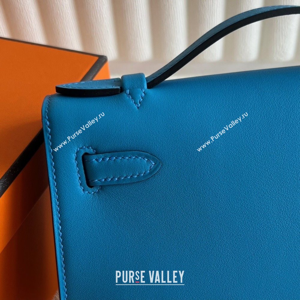 Hermes Mini Kelly Pochette Bag 22cm in Swift Leather OF Blue/Silver 2024 (Full Handmade) (XX-24102514 )