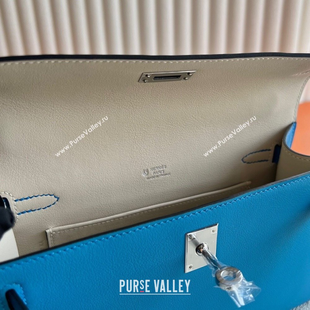 Hermes Mini Kelly Pochette Bag 22cm in Swift Leather OF Blue/Silver 2024 (Full Handmade) (XX-24102514 )