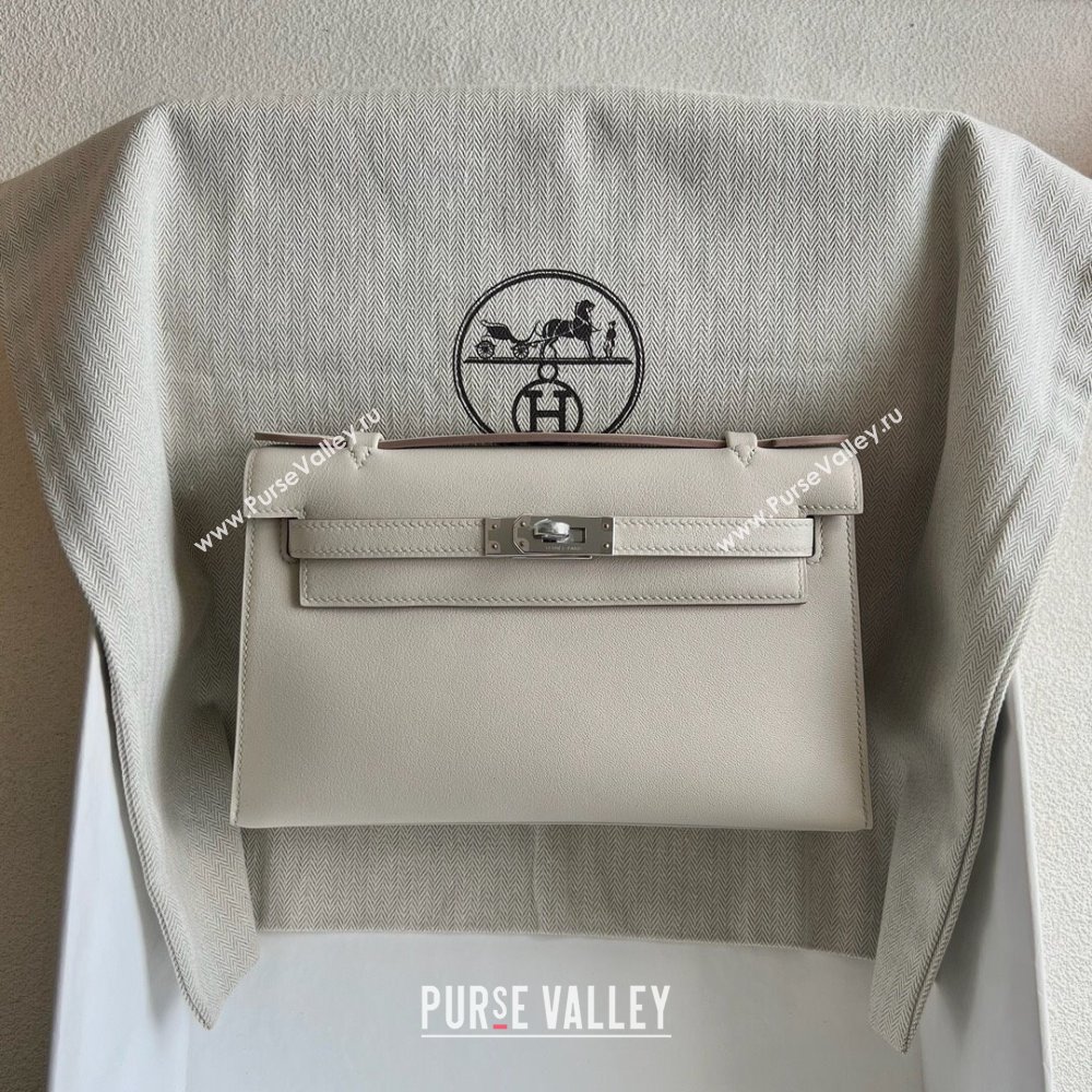 Hermes Mini Kelly Pochette Bag 22cm in Swift Leather CK10 Milk Shake White/Silver 2024 (Full Handmade) (XX-24102515)