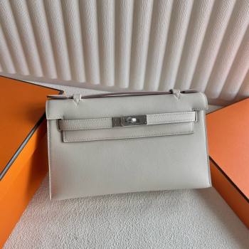 Hermes Mini Kelly Pochette Bag 22cm in Swift Leather CK10 Milk Shake White/Silver 2024 (Full Handmade) (XX-24102515)