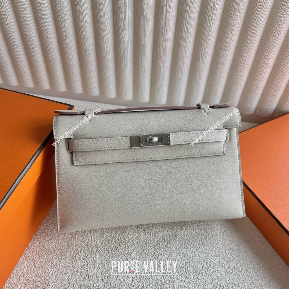 Hermes Mini Kelly Pochette Bag 22cm in Swift Leather CK10 Milk Shake White/Silver 2024 (Full Handmade) (XX-24102515)