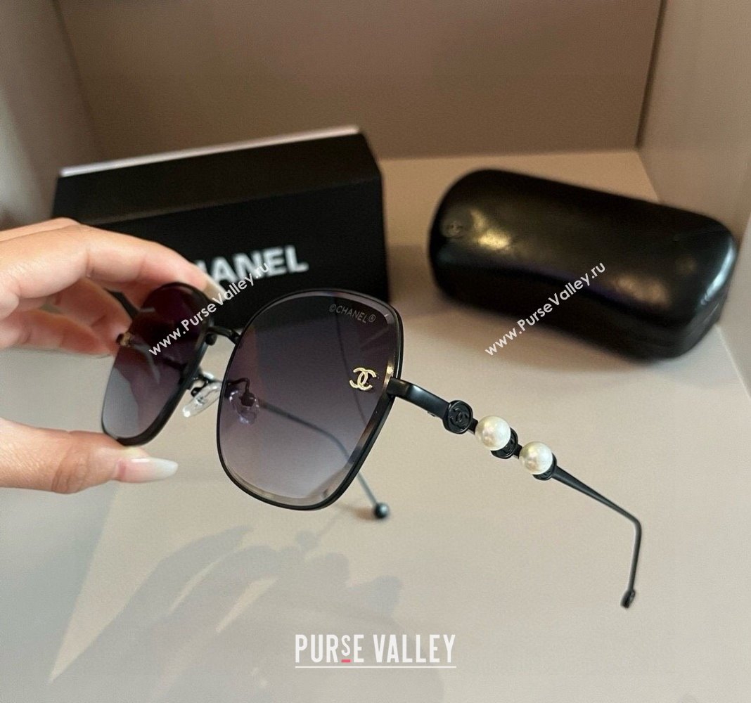 Chanel Sunglasses with Pearls Grey/Black 2024 061701 (XMN-240617087)