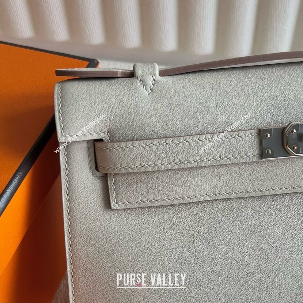 Hermes Mini Kelly Pochette Bag 22cm in Swift Leather CK10 Milk Shake White/Silver 2024 (Full Handmade) (XX-24102515)