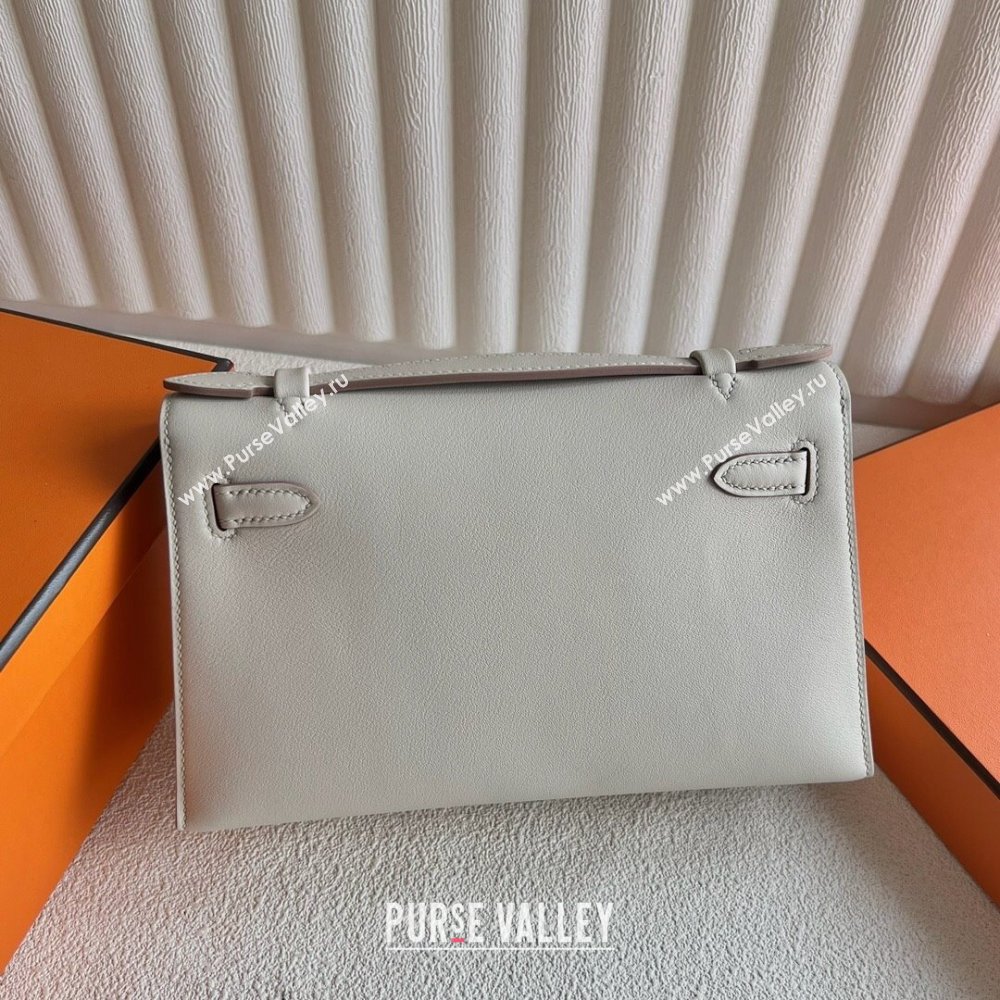 Hermes Mini Kelly Pochette Bag 22cm in Swift Leather CK10 Milk Shake White/Silver 2024 (Full Handmade) (XX-24102515)