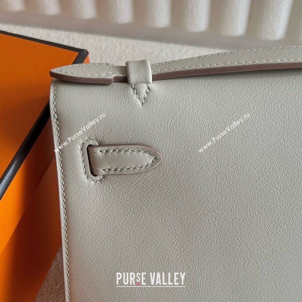 Hermes Mini Kelly Pochette Bag 22cm in Swift Leather CK10 Milk Shake White/Silver 2024 (Full Handmade) (XX-24102515)