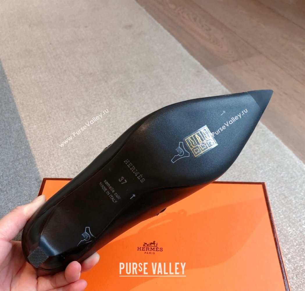 Hermes Kiara Mary Janes Pumps 4cm in Calfskin with Kelly buckle Black/Silver 2025 (XC-250226061)