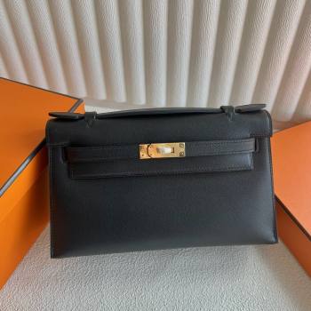 Hermes Mini Kelly Pochette Bag 22cm in Swift Leather Black/Gold 2024 (Full Handmade) (XX-24102516)