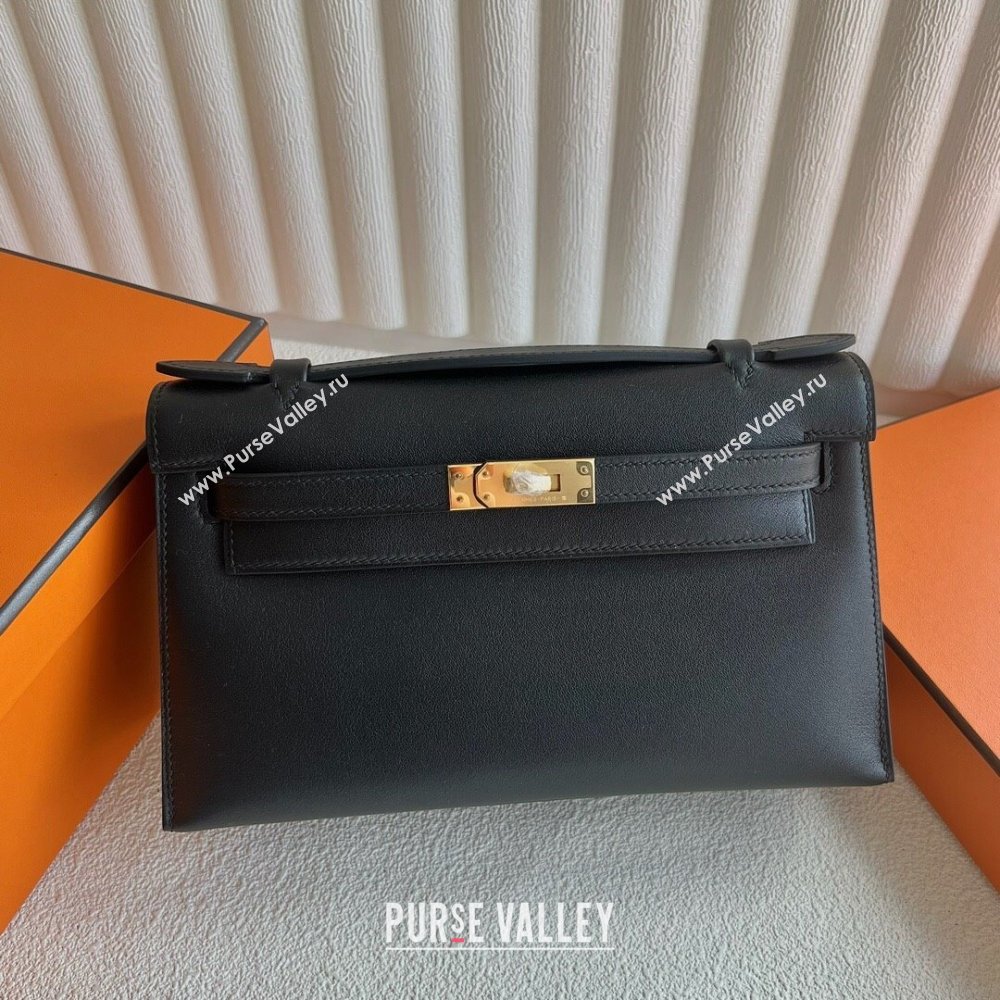 Hermes Mini Kelly Pochette Bag 22cm in Swift Leather Black/Gold 2024 (Full Handmade) (XX-24102516)