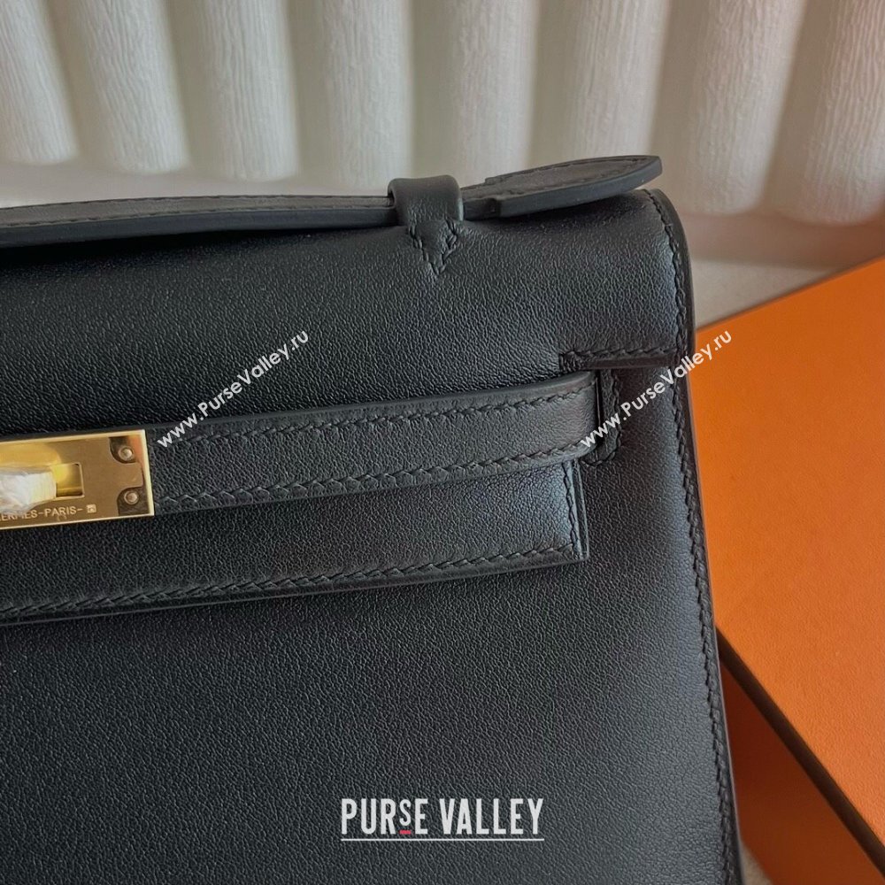 Hermes Mini Kelly Pochette Bag 22cm in Swift Leather Black/Gold 2024 (Full Handmade) (XX-24102516)