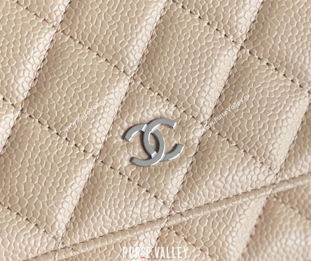 Chanel Grained Calfskin Classic Wallet on Chain WOC Beige/Silver 2024 Top Quality (MHE-24071611)