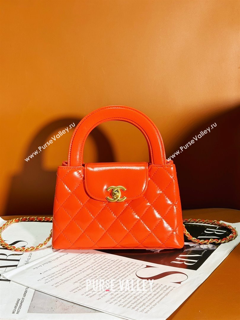 Chanel Shiny Calfskin Mini Shopping Bag AS4416 Orange Red 2024 (yezi-240927046)